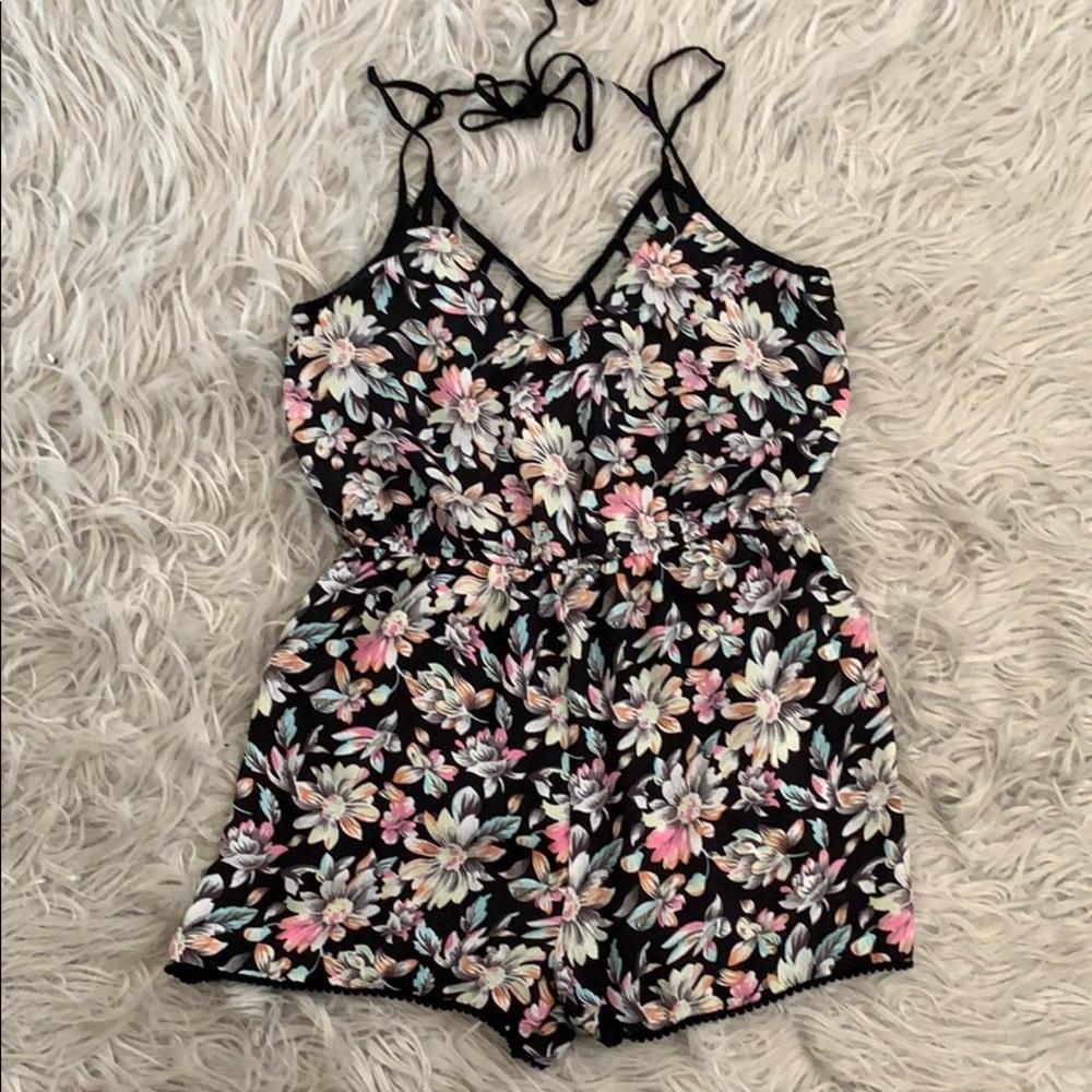 Black Floral Romper with Cute Neckline
